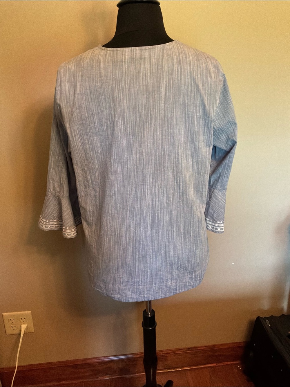 Westbound 100% cotton Lt Blue Split Neck Tunic embroidered 3/4 bell sleeve - Picture 3 of 8